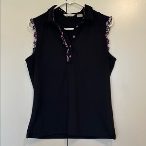 Women’s Black Sleeveless golf/ tennis  Top with Purple Trim size large